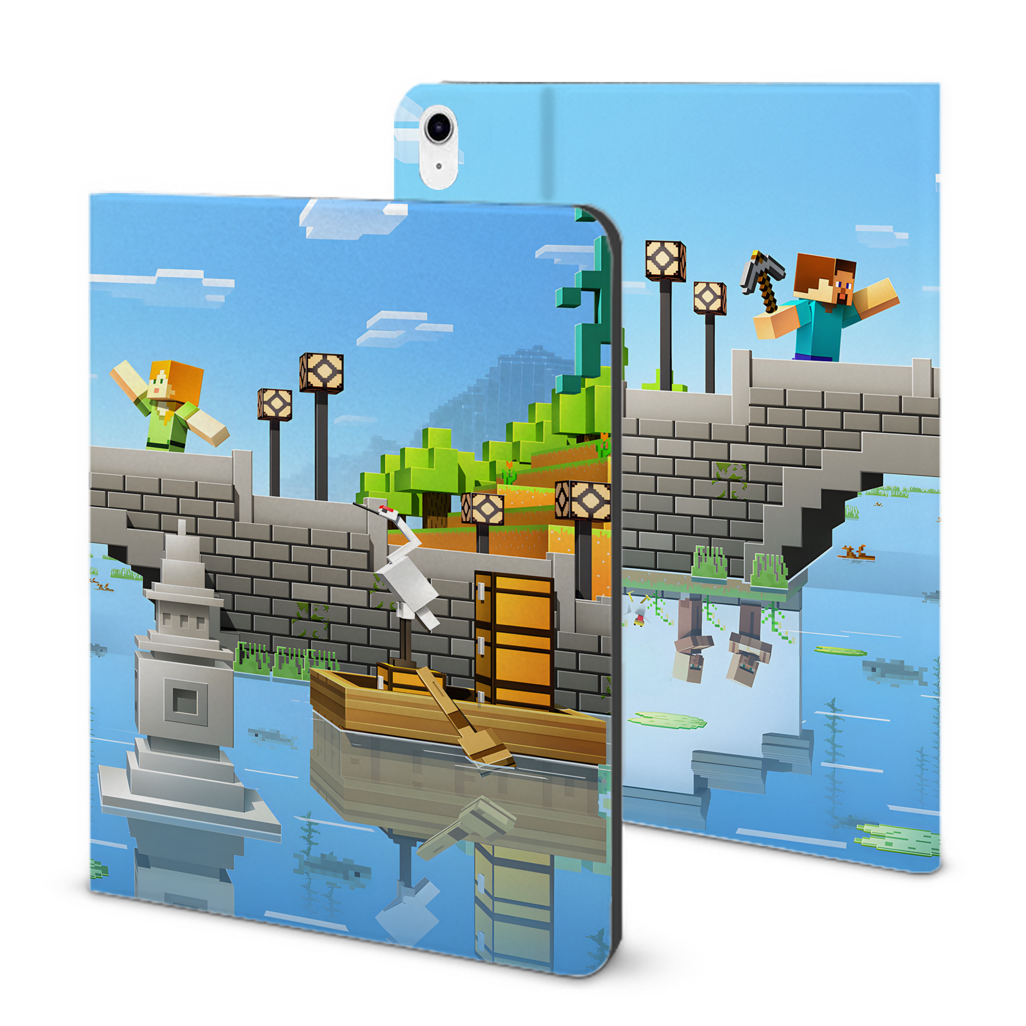 （画像用） マインクラフト ブロックの世界 Minecraft MC Block world IPad ケース ブック型 PUレザー TPU 耐衝撃 軽量 薄型 ペン収納なし 全面保護 IPad 各モデル対応